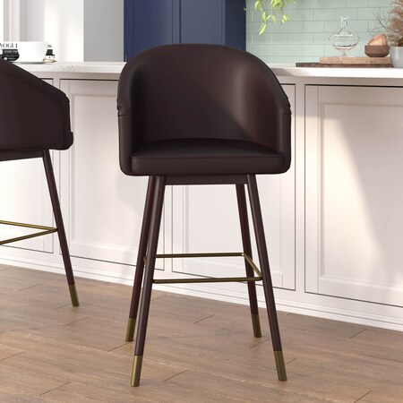 Flash Furniture 30" Brown LeatherSoft Barstool with Wooden Legs AY-1928-30-BR-GG